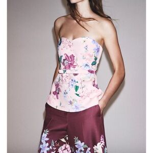 Zara Floral Strapless Top - Pink and Purple
